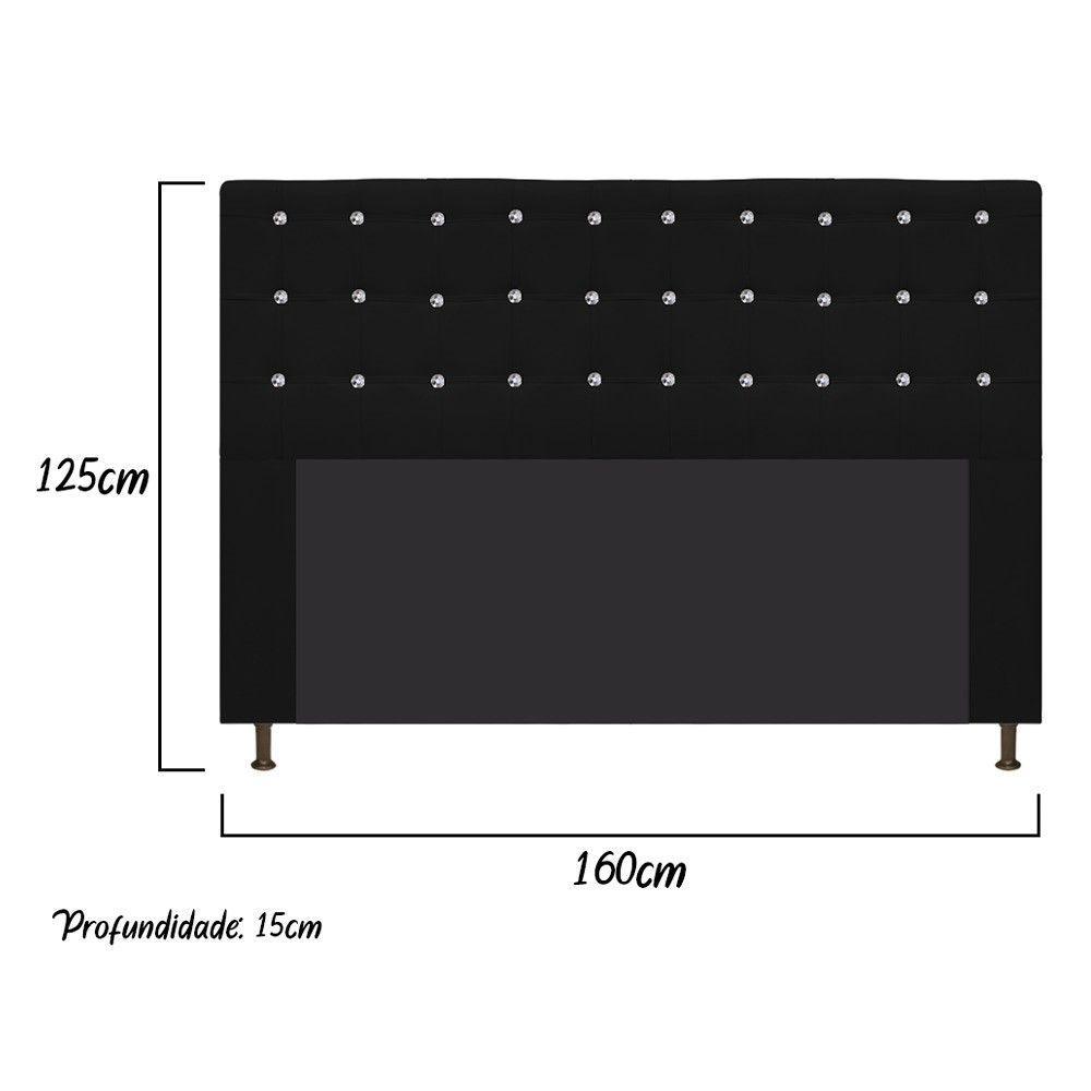 Cabeceira Dama 160Cm Queen Size Com Strass Suede Preto - 2