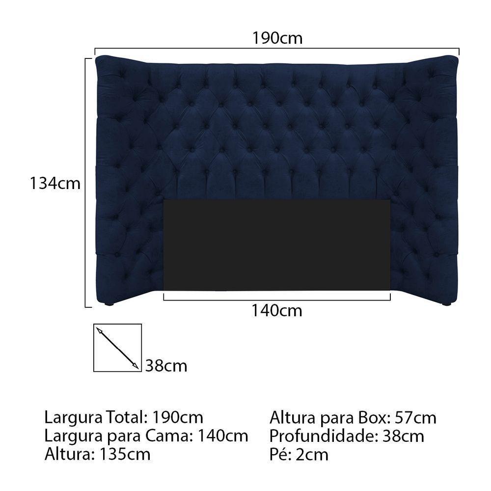 Kit Cabeceira E Calçadeira Baú Casal Everest P02 140cm Suede - Doce Sonho Móveis Azul Marinho - 4