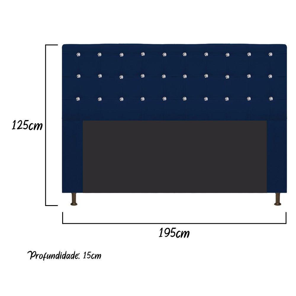 Cabeceira Dama 195Cm King Size Com Strass Suede Azul Marinho - 2
