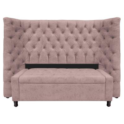 Kit Cabeceira E Calçadeira Baú Casal Everest P02 140cm Para Cama Box Linho - Doce Sonho Móveis Rosê