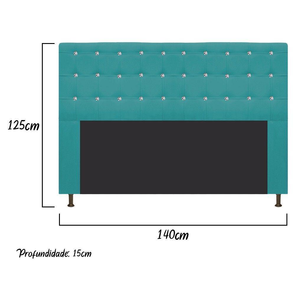 Cabeceira Dama 140Cm Casal Com Strass Suede Azul Turquesa - 2