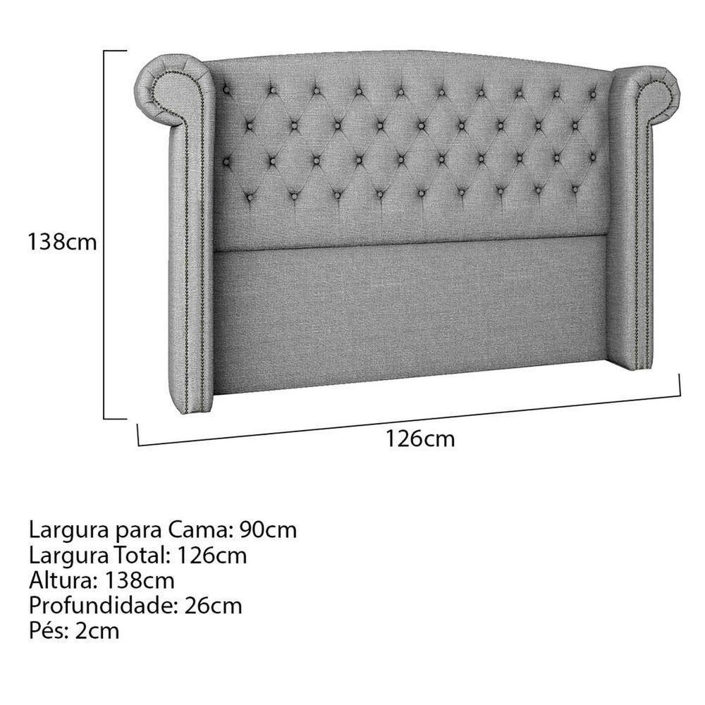 Cabeceira Solteiro Lyon P04 90 Cm Suede Cinza Tca 940 - 5