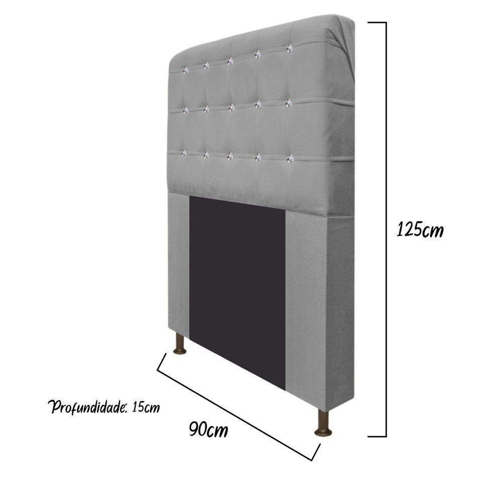 Cabeceira Dama 90Cm Solteiro Com Strass Suede Cinza - 2