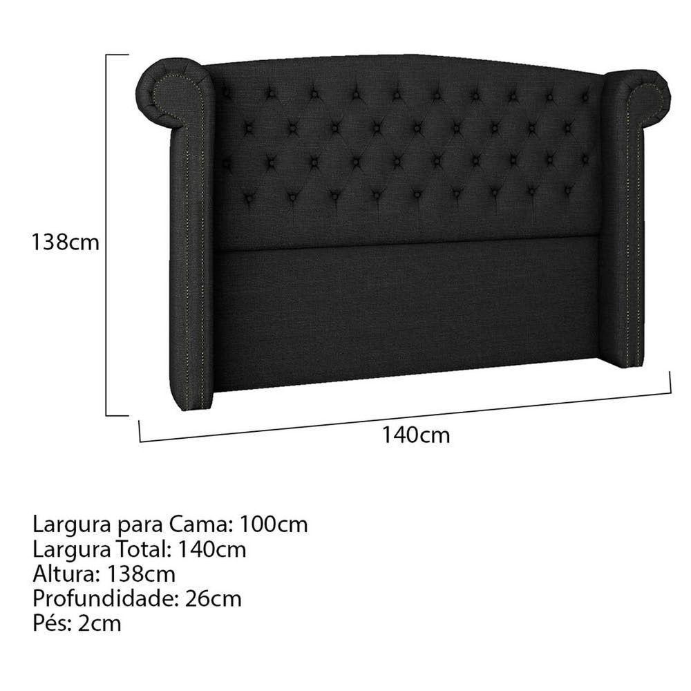 Cabeceira Casal Lyon P04 140 Cm Suede Preto Tca 944 - 5