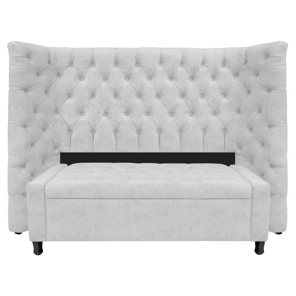 Kit Cabeceira e Calçadeira Baú Casal Everest P02 140cm Para Cama Box Corano Branco - 1