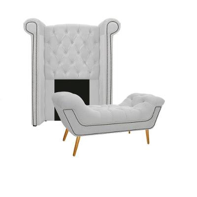 Kit Cabeceira E Calçadeira Veneza 100 Cm Solteiro Corano Branco