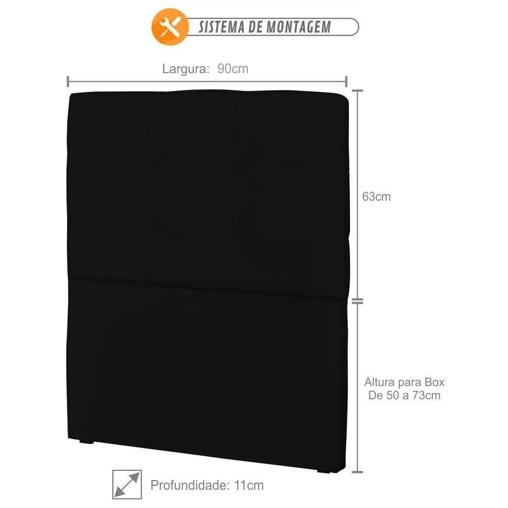 Cabeceira Solteiro 90Cm London Corino Preto - Js Móveis - 2