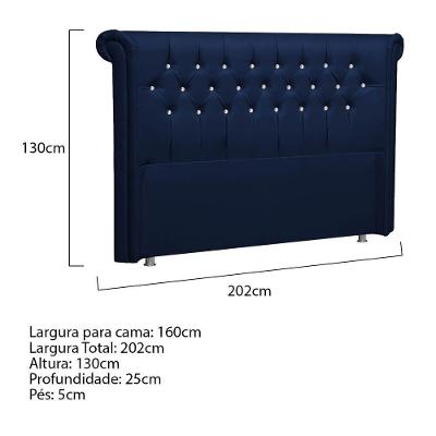 Cabeceira Queen P04 160 Cm Suede Azul Marinho Tca 948