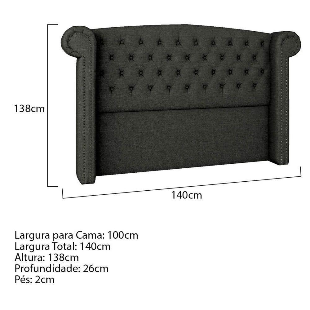 Cabeceira Casal Lyon P04 140 Cm Suede Cinza Escuro Tca 958 - 5