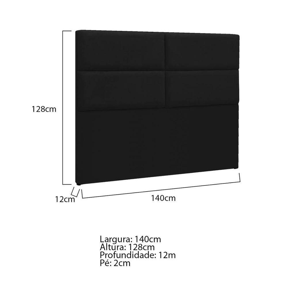 Cabeceira Casal Berlim P04 140 Cm Suede Preto Tca 944 - 7