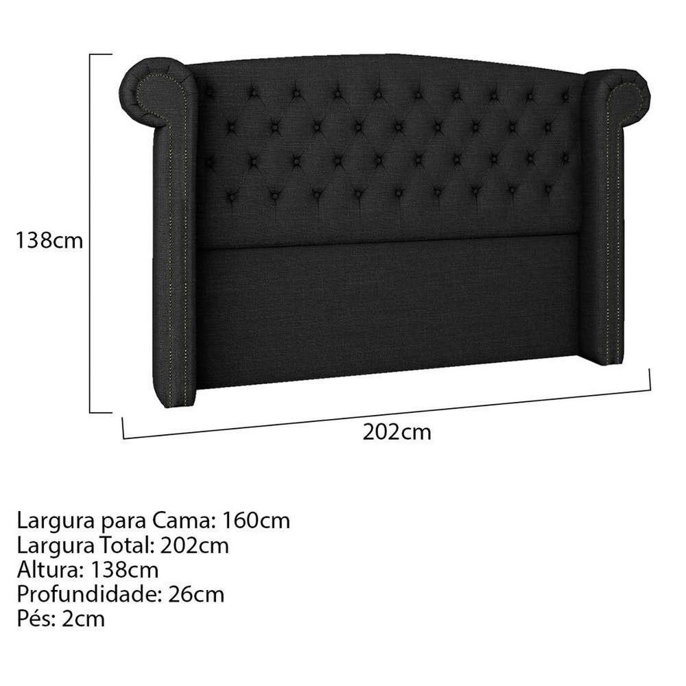 Cabeceira Queen Lyon P04 160 Cm Suede Preto Tca 944 - 5
