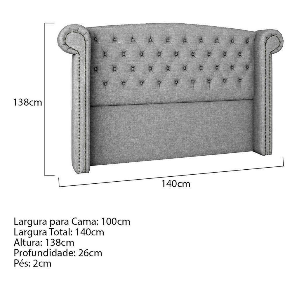 Cabeceira Casal Lyon P04 140 Cm Suede Cinza Tca 940 - 5