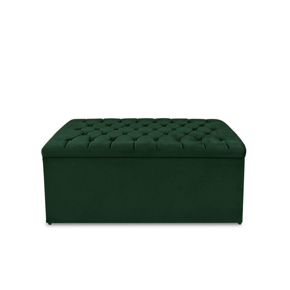Kit Cabeceira E Calçadeira Baú Dunas Solteiro 90 Cm - Veludo Verde - 2