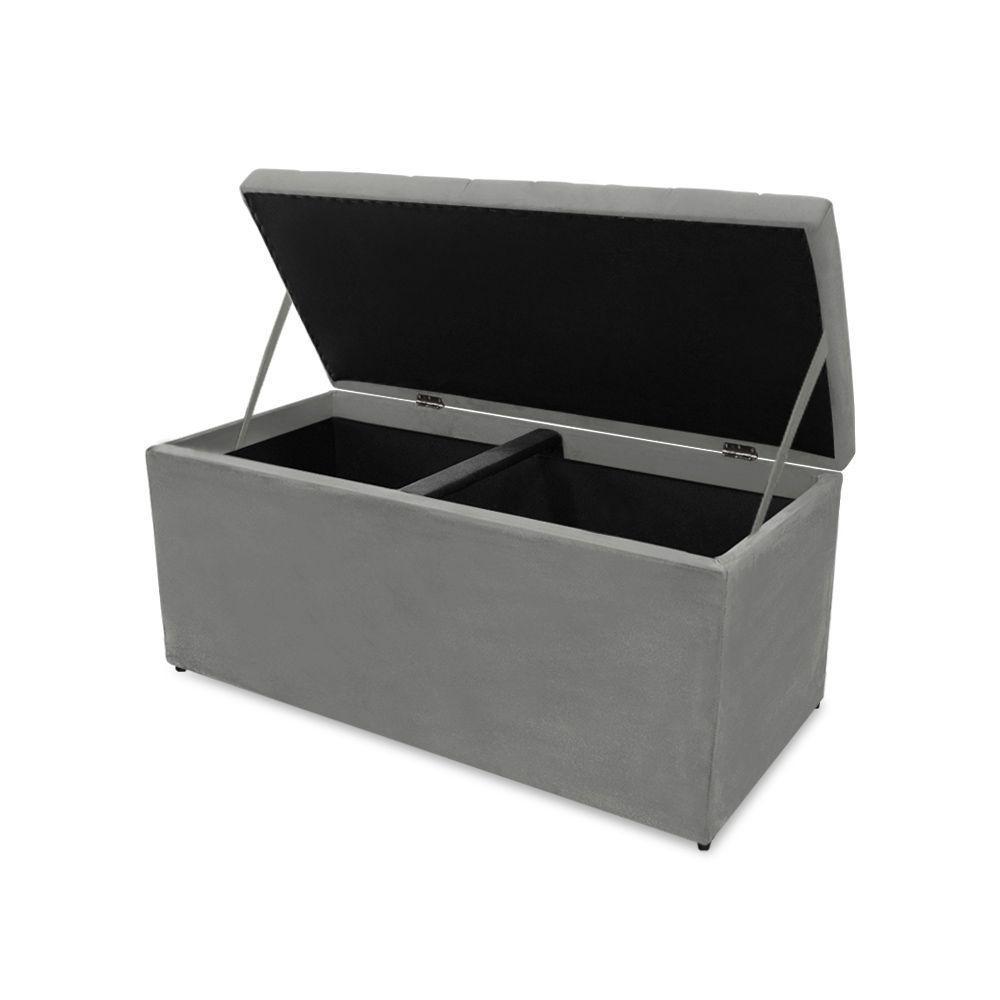 Kit Cabeceira E Calçadeira Baú Dubai Casal 140 Cm - Veludo Cinza Grafite - 2