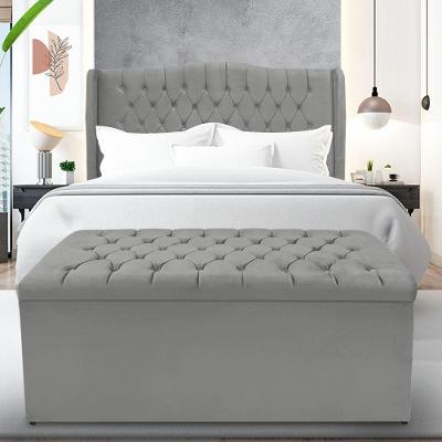 Kit Cabeceira E Calçadeira Baú Dubai Casal 140 Cm - Veludo Cinza Grafite