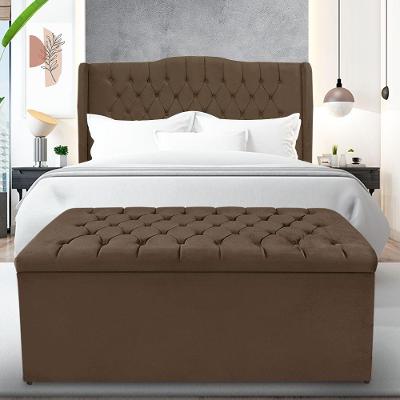 Kit Cabeceira E Calçadeira Baú Dubai Queen 160 Cm - Veludo Marrom
