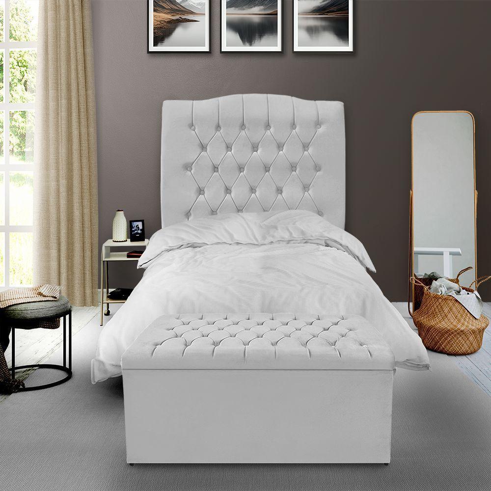 Kit Cabeceira E Calçadeira Baú Dunas Solteiro 90 Cm - Veludo Cinza - 1