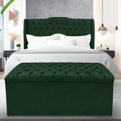 Kit Cabeceira E Calçadeira Baú Dubai Queen 160 Cm - Veludo Verde