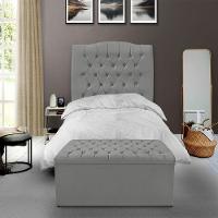 Kit Cabeceira E Calçadeira Baú Dunas Solteiro 90 Cm - Veludo Cinza Grafite - 1