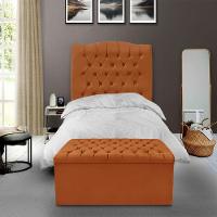 Kit Cabeceira E Calçadeira Baú Dunas Solteiro 90 Cm - Veludo Terra Cota - 1