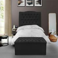 Kit Cabeceira E Calçadeira Baú Dunas Solteiro 90 Cm - Veludo Preto - 1