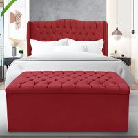 Kit Cabeceira E Calçadeira Baú Dubai Casal 140 Cm - Veludo Vermelho - 1