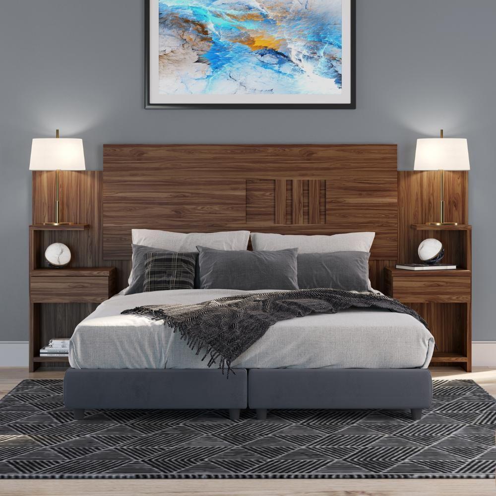 Cabeceira Casal Extensível Com 2 Mesas De Apoio Ônix Decibal - Wengue Wengue - 1