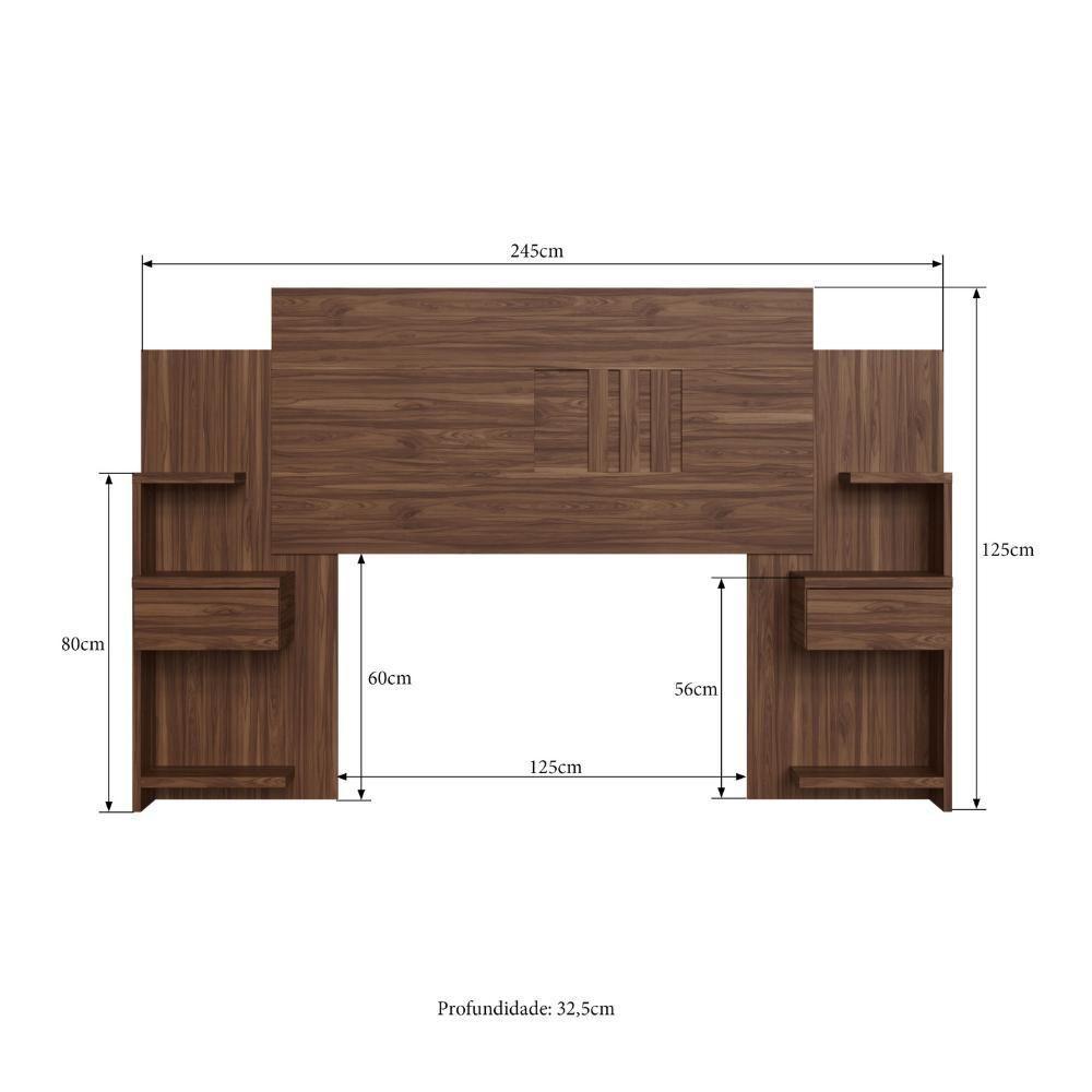 Cabeceira Casal Extensível Com 2 Mesas De Apoio Ônix Decibal - Wengue Wengue - 3