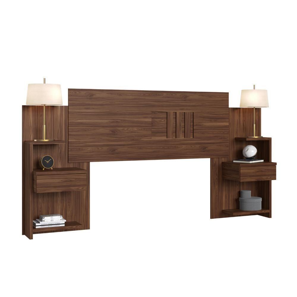 Cabeceira Casal Extensível Com 2 Mesas De Apoio Ônix Decibal - Wengue Wengue - 4