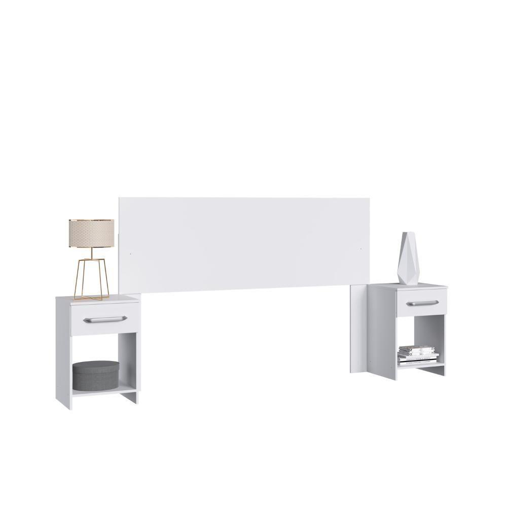 Cabeceira Com 2 Mesas De Apoio Ca41 Decibal Branco - 2