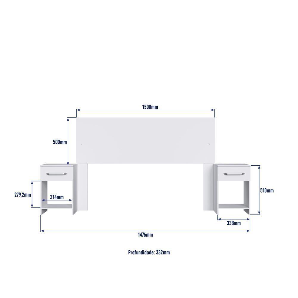 Cabeceira Com 2 Mesas De Apoio Ca41 Decibal Branco - 4