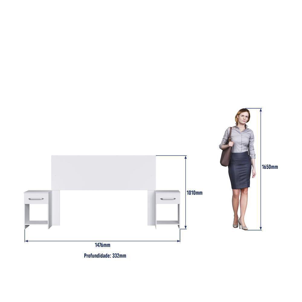 Cabeceira Com 2 Mesas De Apoio Ca41 Decibal Branco - 5