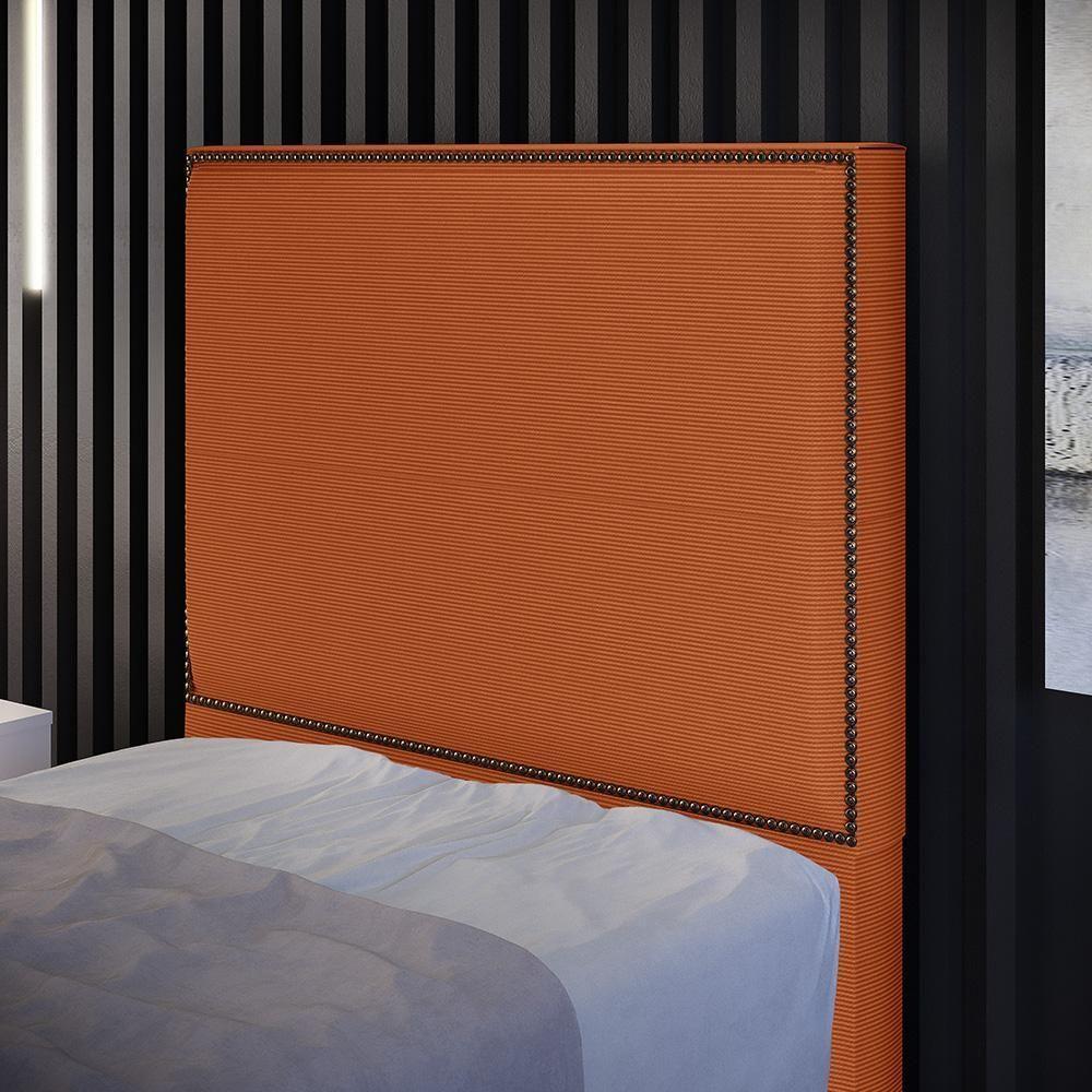 Cabeceira Box Solteiro Com Tachas 100 Cm Vicenza L02 Tecido Terracota - Lyam Decor - 1