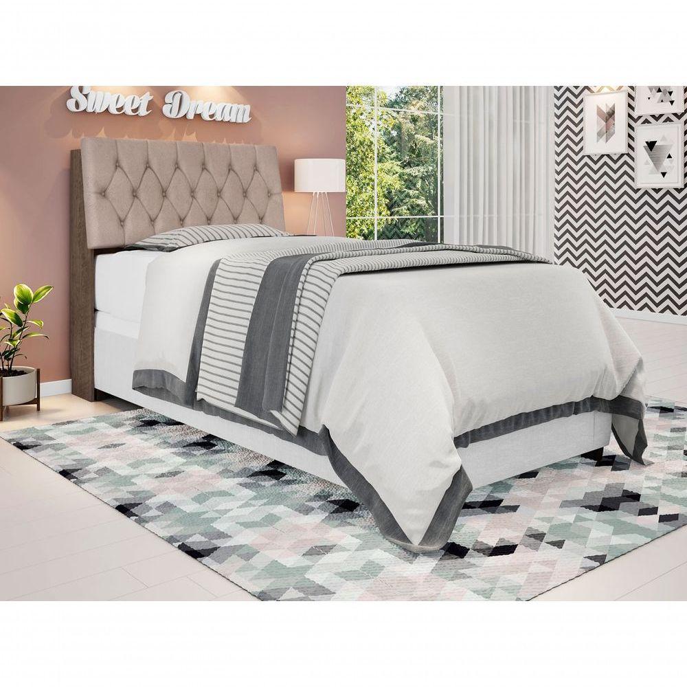 Cabeceira Box Solteiro Isis Chocolate Com Capitonê Bege - 1