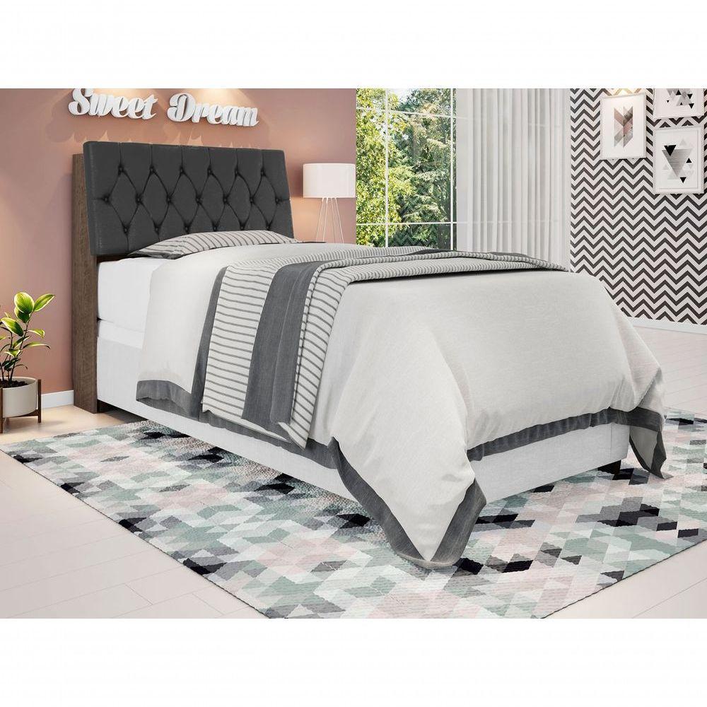 Cabeceira Box Solteiro Isis Chocolate Com Capitonê Preto - 1