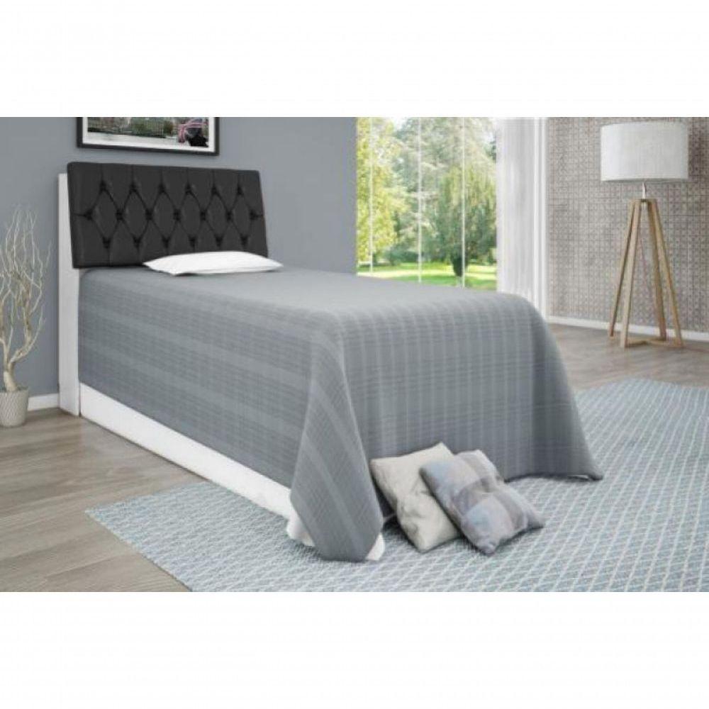 Cabeceira Box Solteiro Isis Branco Com Capitonê Preto - 1