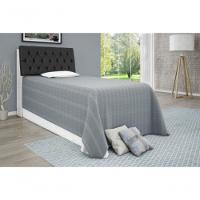 Cabeceira Box Solteiro Isis Branco Com Capitonê Preto - 1