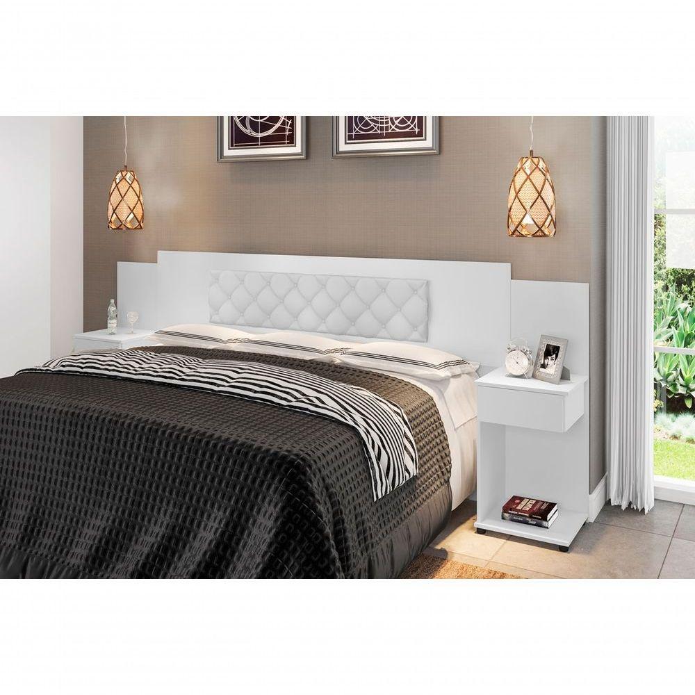 Cabeceira Box Bruna Branco Com Capitonê Branco - 1