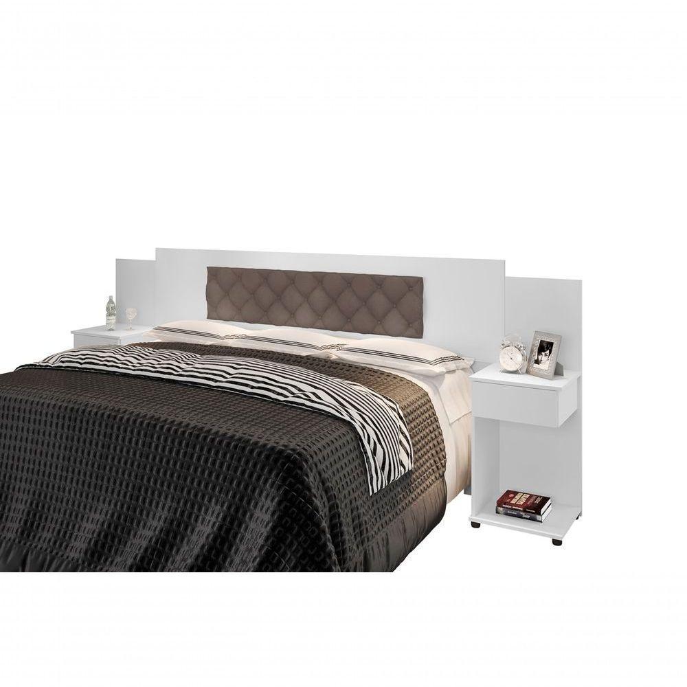 Cabeceira Box Bruna Branco Com Capitonê Bege Escuro - 2