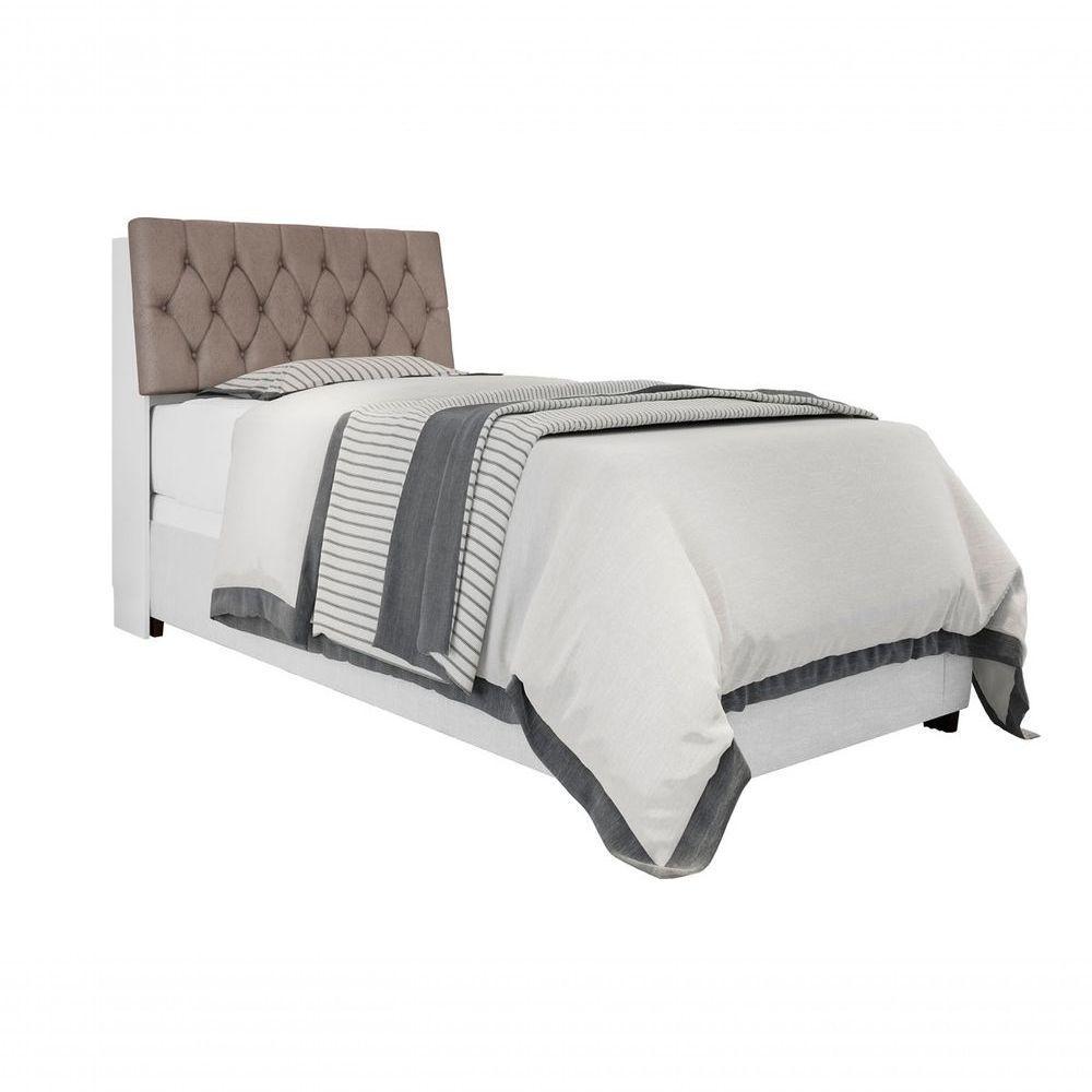 Cabeceira Box Solteiro Isis Branco Com Capitonê Bege Escuro - 4