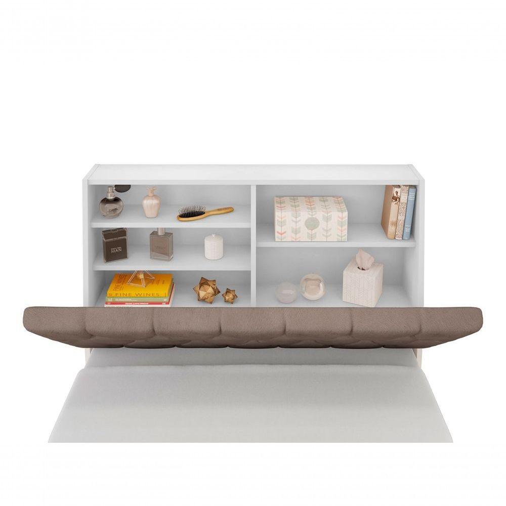 Cabeceira Box Solteiro Isis Branco Com Capitonê Bege - 4