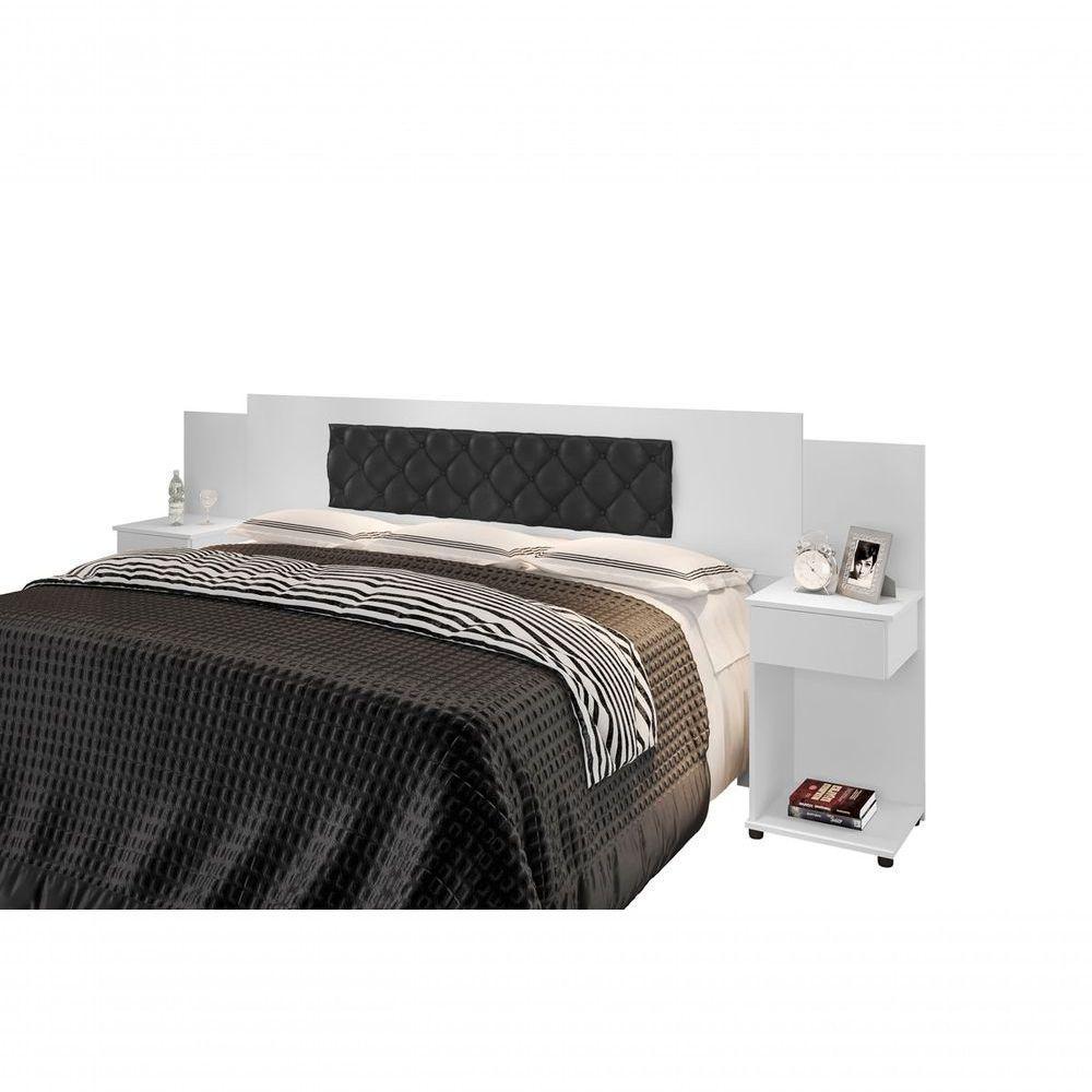 Cabeceira Box Bruna Branco Com Capitonê Preto - 2