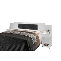 Cabeceira Box Bruna Branco Com Capitonê Preto - 2