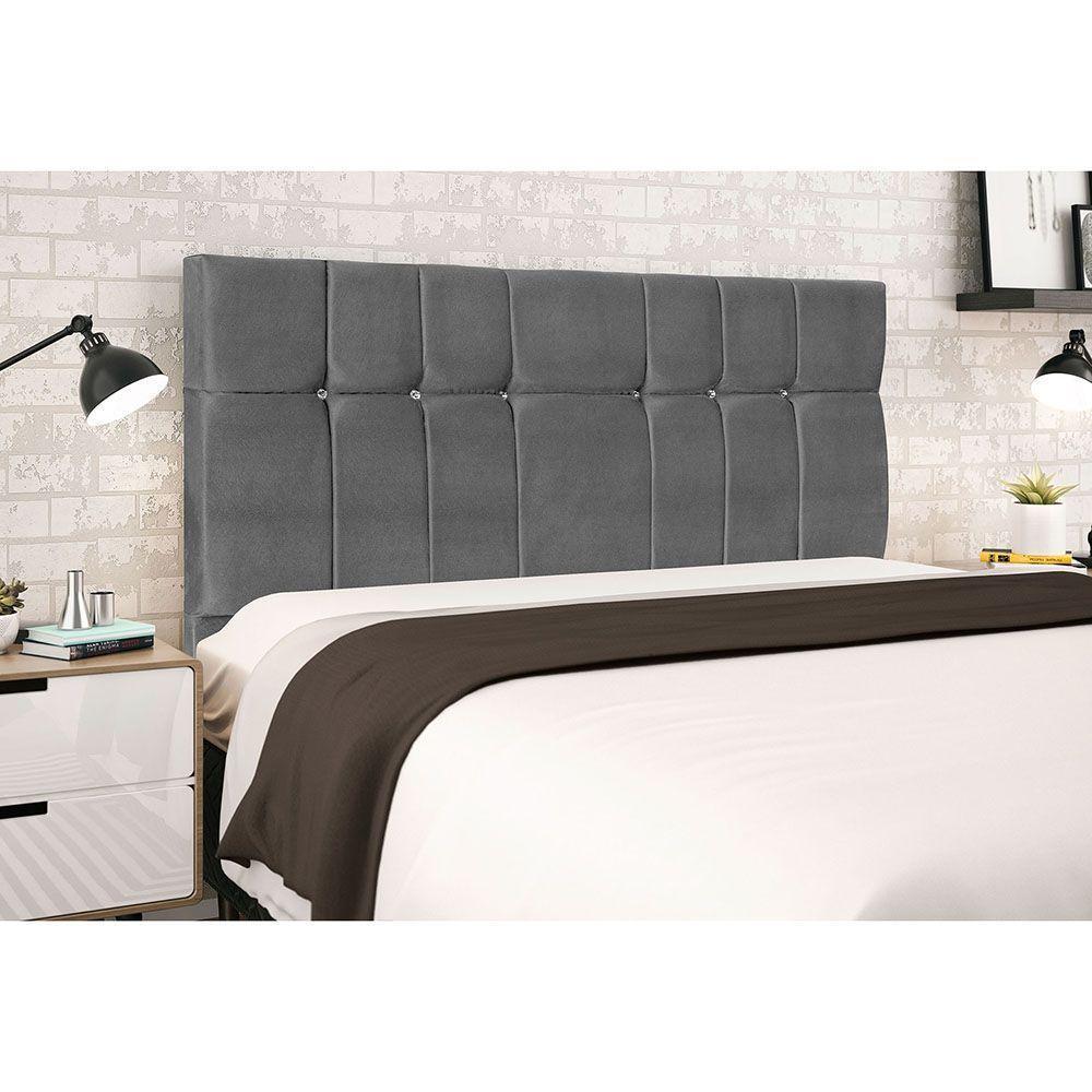 Cabeceira Paris Para Cama Box Casal 144 Cm Suede Cinza - 3