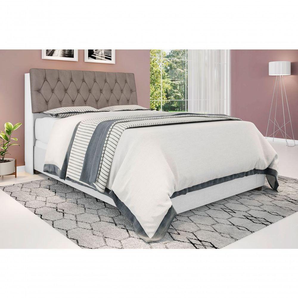 Cabeceira Box Queen Isis Branco Com Capitonê Bege Escuro - 2