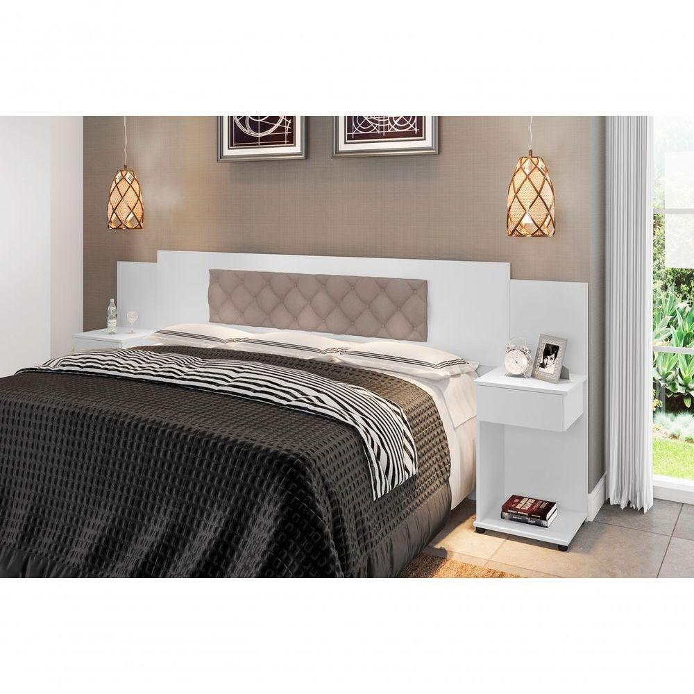 Cabeceira Box Bruna Branco Com Capitonê Bege Claro - 2