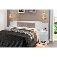 Cabeceira Box Bruna Branco Com Capitonê Bege Claro - 3