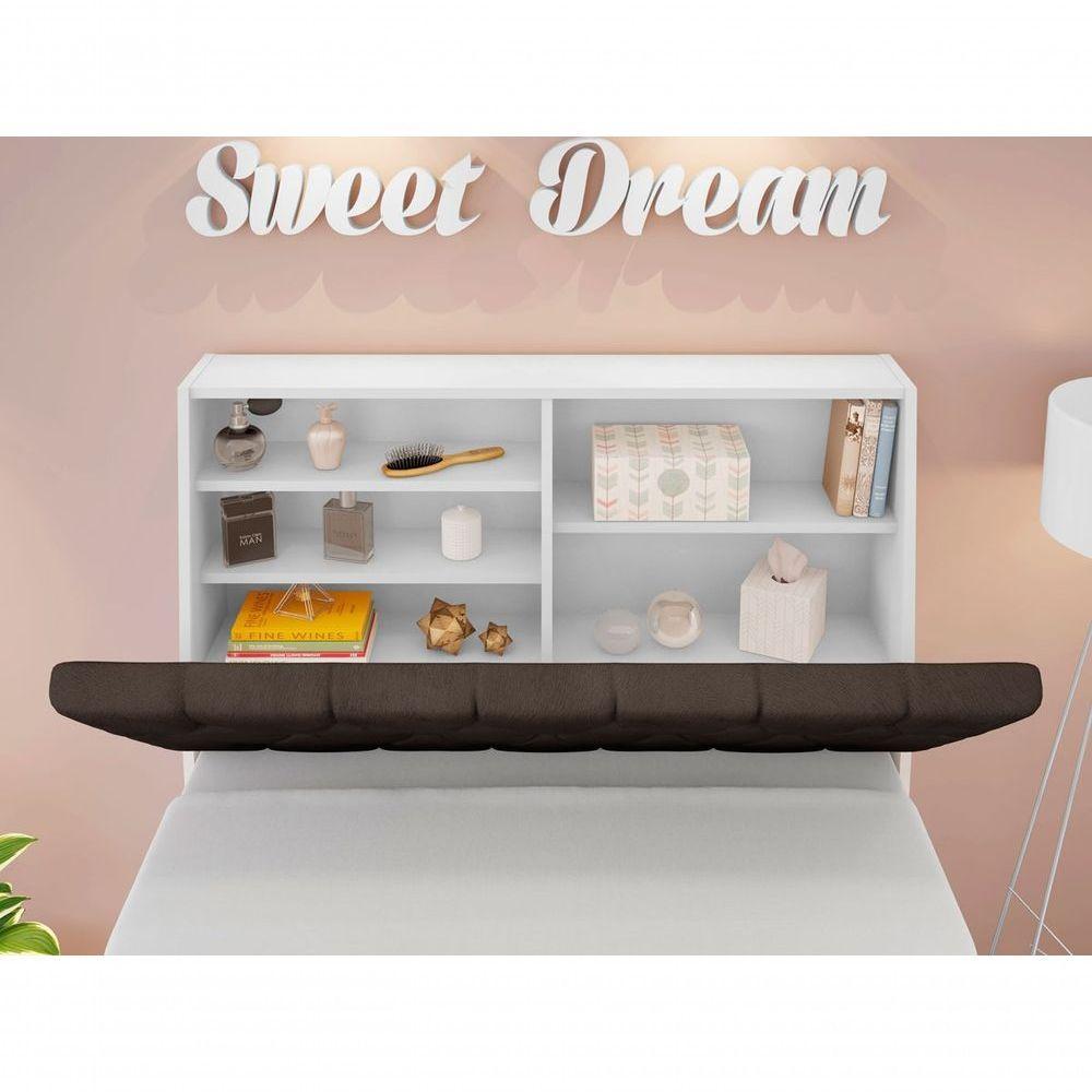 Cabeceira Box Solteiro Isis Branco Com Capitonê Marrom - 4
