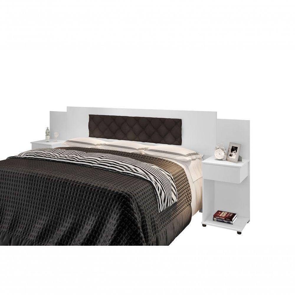 Cabeceira Box Bruna Branco Com Capitonê Marrom - 3