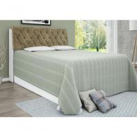 Cabeceira Box Casal Isis Branco Com Capitonê Bege - 1